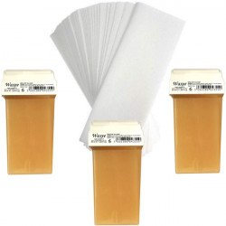 Pack of 3pcs 50ml roll on wax+ 25pcs strips. PINK or HONEY