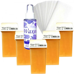 Pack of 5pcs 50ml roll on wax+ 50pcs strips+ after wax oil. PINK or HONEY