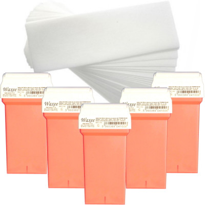 Pack of 5pcs 50ml roll on wax+ 50pcs strips, PINK or HONEY