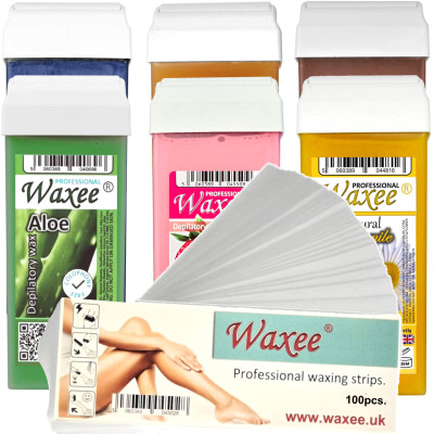 6 x 100ml roll on hair removal wax + waxing strips Waxee 6 x 100ml roll on hair removal wax + waxing strips